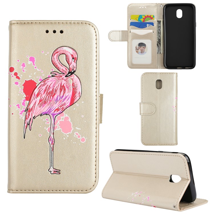 

Flamingo Flash Powder Leather Wallet Shell for Samsung Galaxy J3 (2017) EU Version/J3 Pro (2017) - Gold, Galaxy J3 (2017)