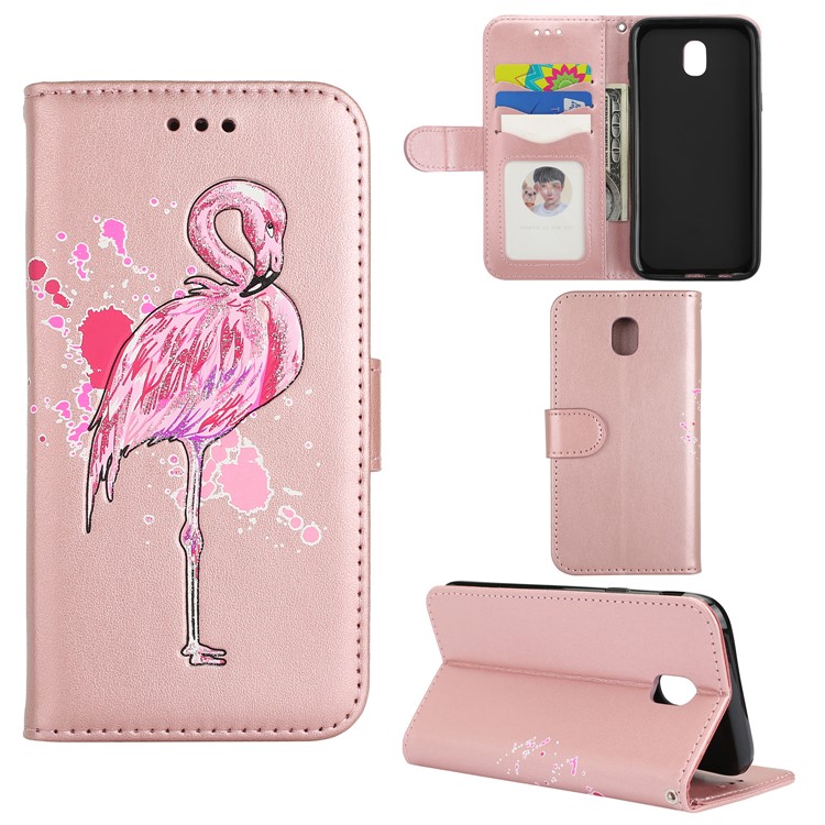 

Flamingo Pattern Flash Powder Leather Magnetic Stand Wallet Shell for Samsung Galaxy J5 (2017) EU Verson / J5 Pro (2017) - Rose Gold