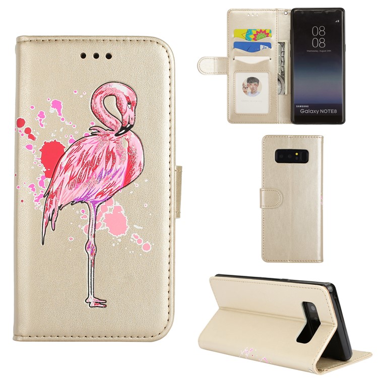 

Flamingos Flash Powder Leather Wallet Stand Case for Samsung Galaxy Note 8 N950 - Gold