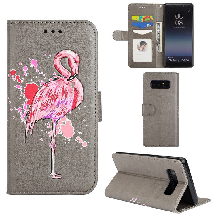 

Flamingos Flash Powder Leather Stand Cell Phone Cases for Samsung Galaxy Note 8 N950 - Grey