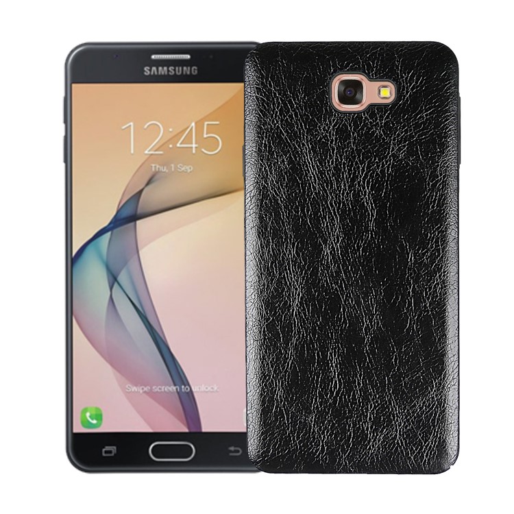 For Samsung Galaxy J7 Prime/On Nxt Retro Style PU Leather Coated PC Hard Case - Black-1
