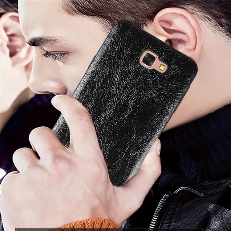 For Samsung Galaxy J7 Prime/On Nxt Retro Style PU Leather Coated PC Hard Case - Black-2