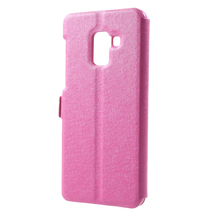 Silk Texture Dual Window Leather Mobile Phone Case for Samsung Galaxy A8 (2018) - Rose-2