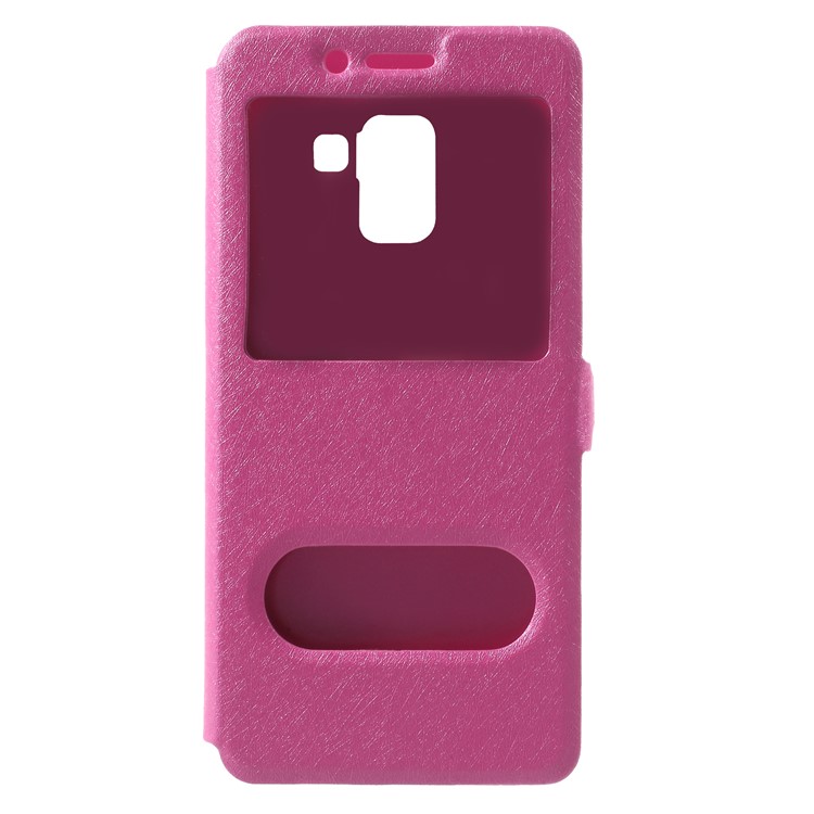 Silk Texture Dual Window Leather Mobile Phone Case for Samsung Galaxy A8 (2018) - Rose-3