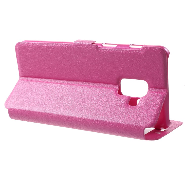 Silk Texture Dual Window Leather Mobile Phone Case for Samsung Galaxy A8 (2018) - Rose-4