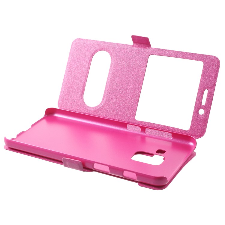 Silk Texture Dual Window Leather Mobile Phone Case for Samsung Galaxy A8 (2018) - Rose-5