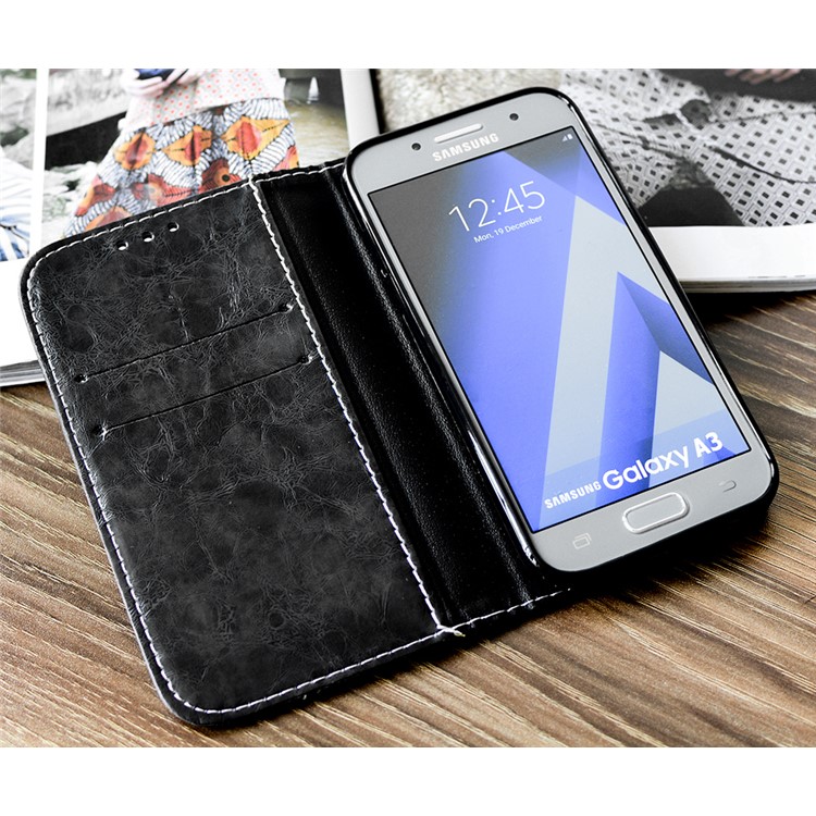 Peace Dove Series PU Leather Wallet Stand Phone Case for Samsung Galaxy A3 (2017) - Black-4