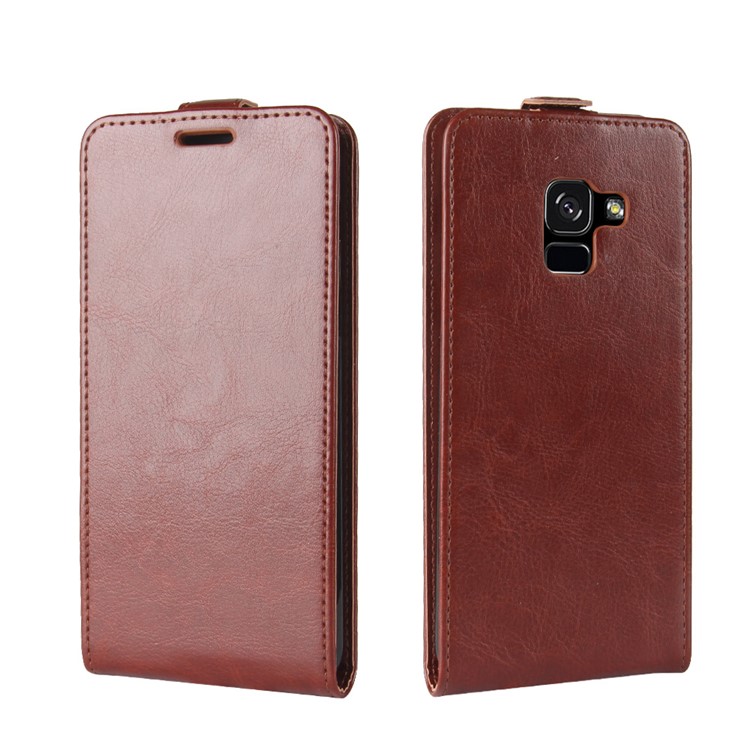 Crazy horse vertical flip leather magnetic phone shell for samsung galaxy a8 (2018) - brown