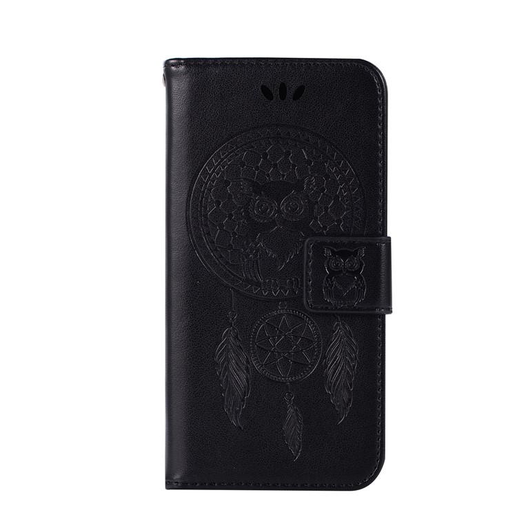 Imprint Dream Catcher Owl Leather Wallet Case with Lanyard for Samsung Galaxy A3 (2017) - Black-2