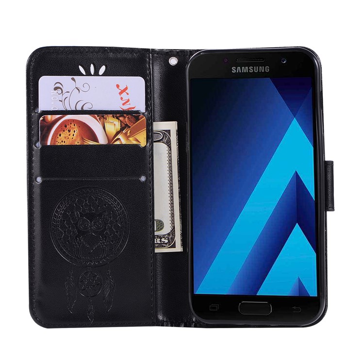 Imprint Dream Catcher Owl Leather Wallet Case with Lanyard for Samsung Galaxy A3 (2017) - Black-4