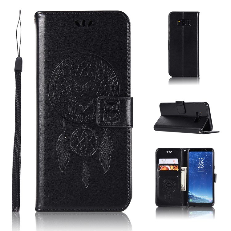 Imprint Owl Dream Catcher PU Leather Wallet Mobile Case for Samsung Galaxy S8 Plus SM-G955 - Black-1