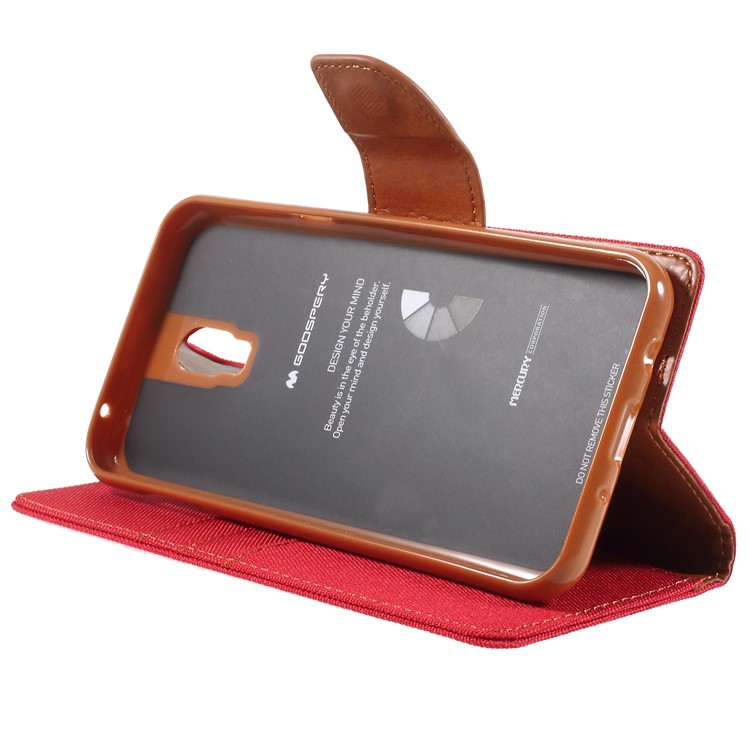 MERCURY GOOSPERY for Samsung Galaxy J7 Plus / C8 Canvas Diary Stand Leather Wallet Case - Red-4