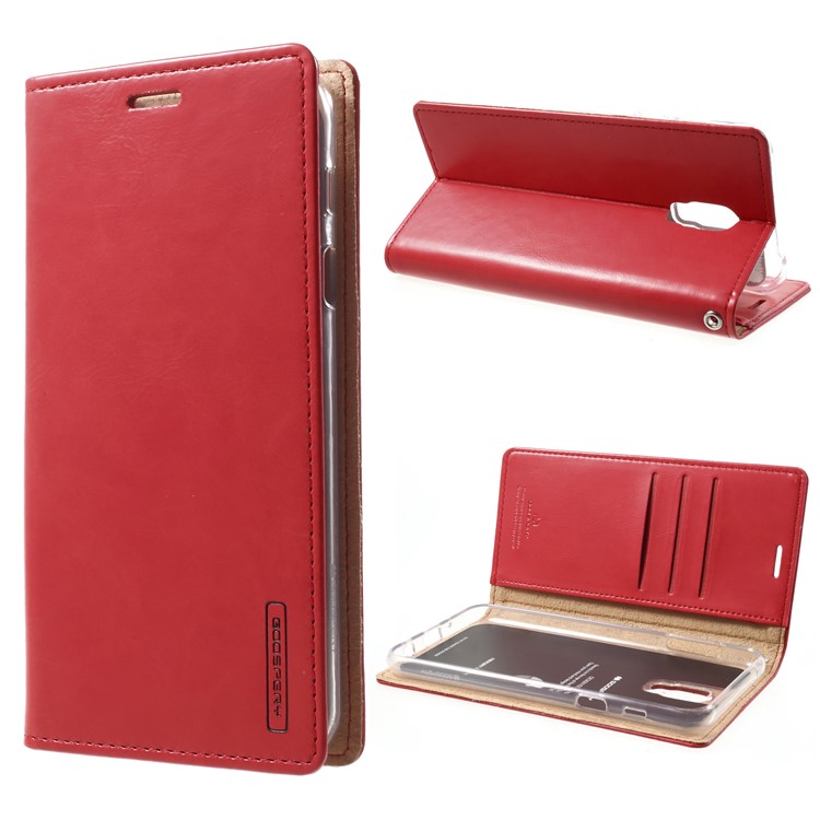 MERCURY GOOSPERY Blue Moon Leather Wallet Case for Samsung Galaxy J7+ / C8 - Red-1