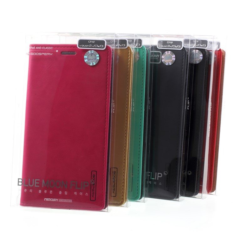 MERCURY GOOSPERY Blue Moon Leather Wallet Case for Samsung Galaxy J7+ / C8 - Red-6