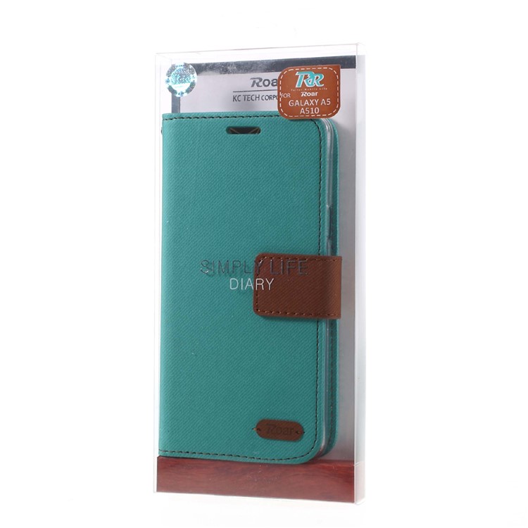 ROAR KOREA Twill Leather Flip Case para Samsung Galaxy A5 SM-A510F - verde-10