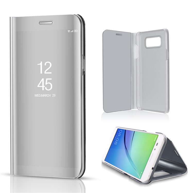 

Electroplating Mirror Surface View Window Leather Case for Samsung Galaxy J7 Nxt - Silver