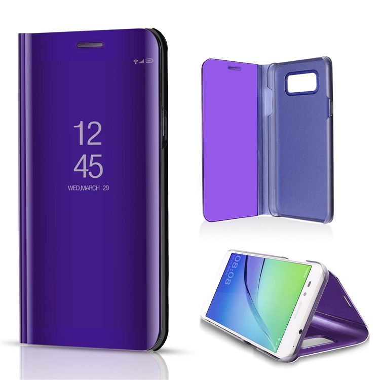 

For Samsung Galaxy J7 Nxt Plated Mirror Surface Flip Leather View Case - Purple