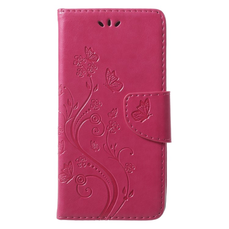 Imprint Butterfly Flower Leather Wallet Case for Samsung Galaxy A5 (2018) - Rose-3