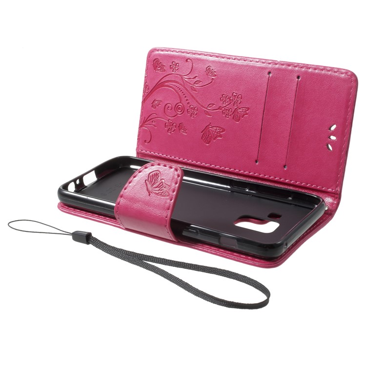 Imprint Butterfly Flower Leather Wallet Case for Samsung Galaxy A5 (2018) - Rose-5