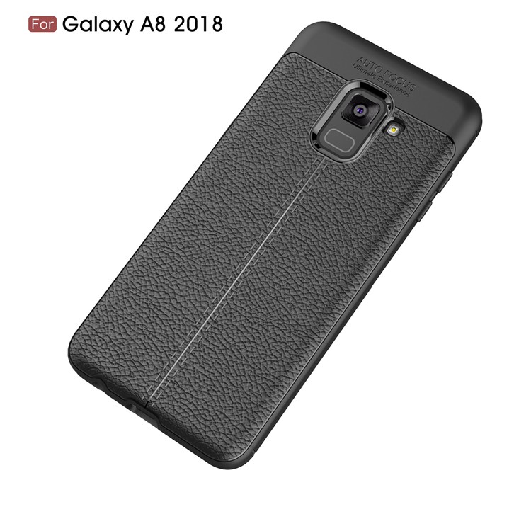 Litchi Skin PU Leather Skin TPU Back Cover for Samsung Galaxy A5 (2018) - Black-2