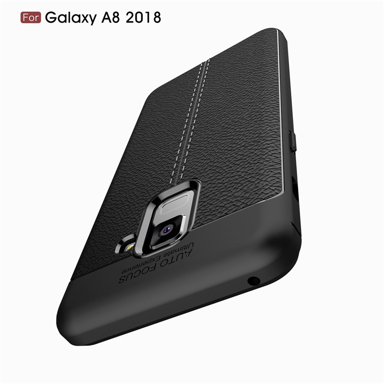 Litchi Skin PU Leather Skin TPU Back Cover for Samsung Galaxy A5 (2018) - Black-3