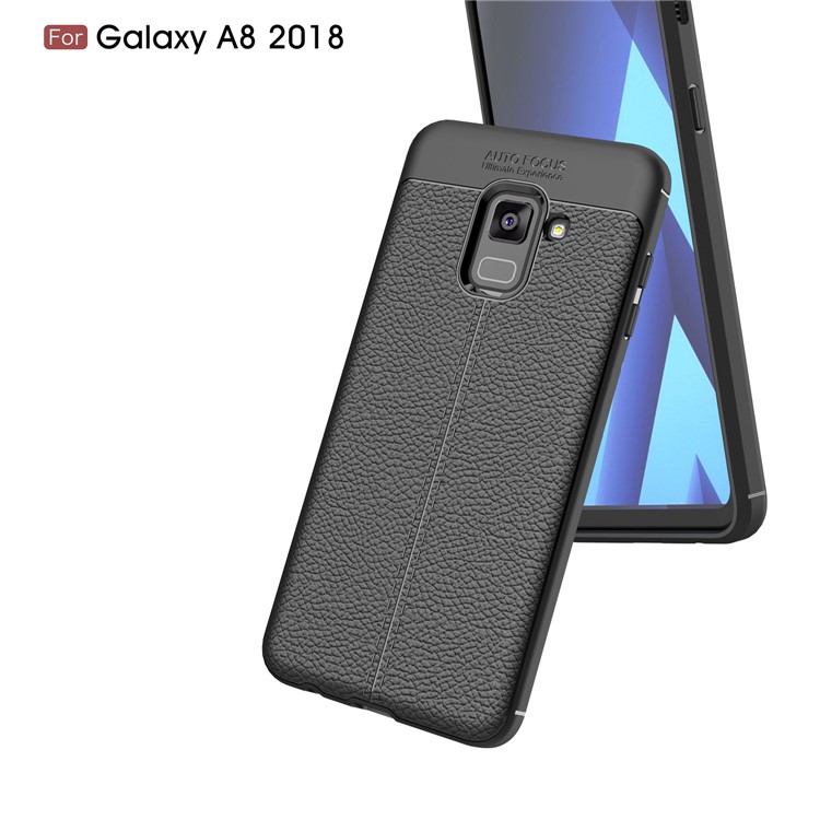 Litchi Skin PU Leather Skin TPU Back Cover for Samsung Galaxy A5 (2018) - Black-4