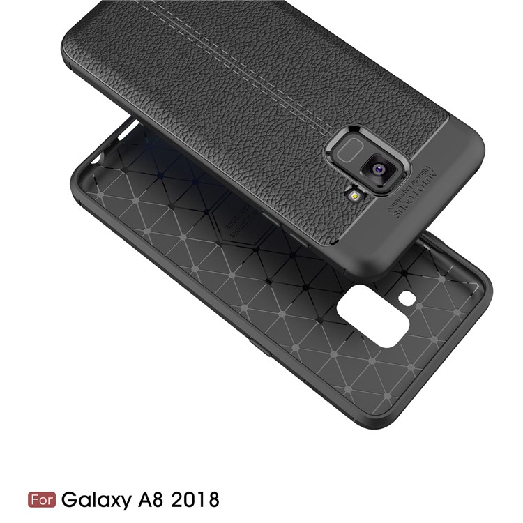 Litchi Skin PU Leather Skin TPU Back Cover for Samsung Galaxy A5 (2018) - Black-5