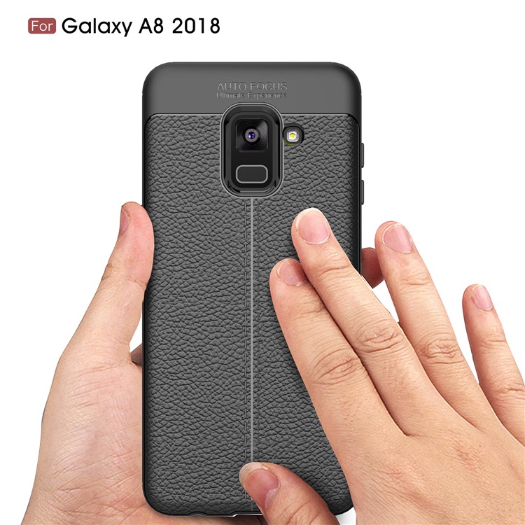 Litchi Skin PU Leather Skin TPU Back Cover for Samsung Galaxy A5 (2018) - Black-6