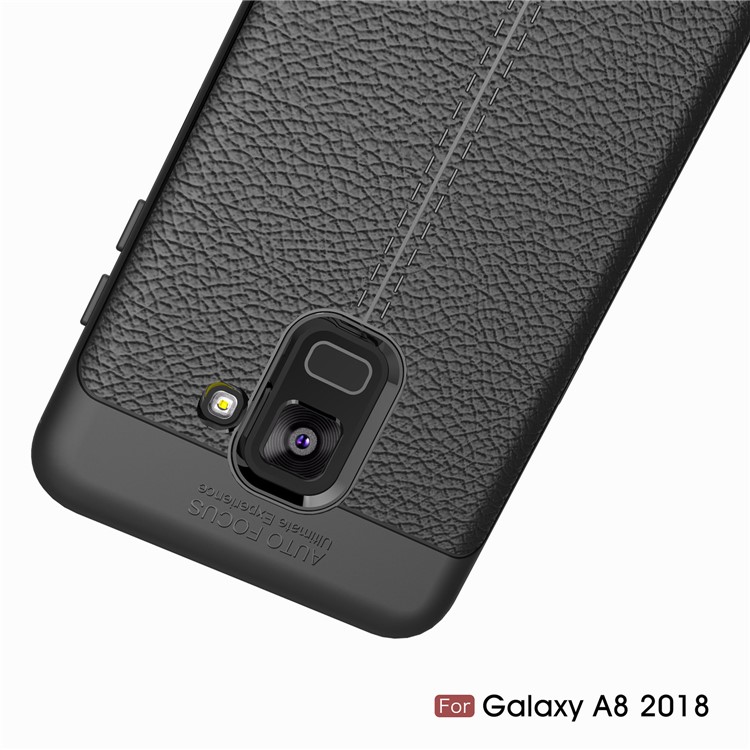 Litchi Skin PU Leather Skin TPU Back Cover for Samsung Galaxy A5 (2018) - Black-8