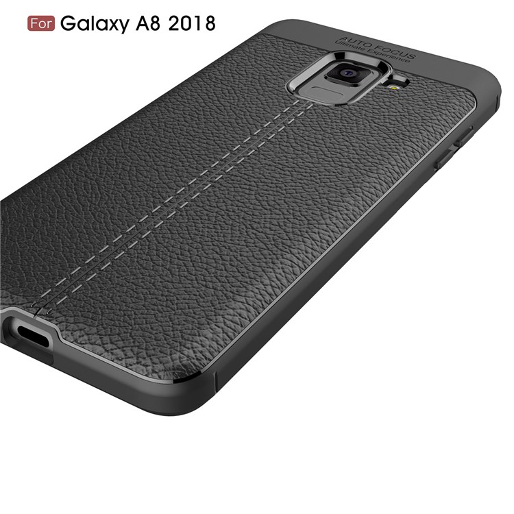 Litchi Skin PU Leather Skin TPU Back Cover for Samsung Galaxy A5 (2018) - Black-9