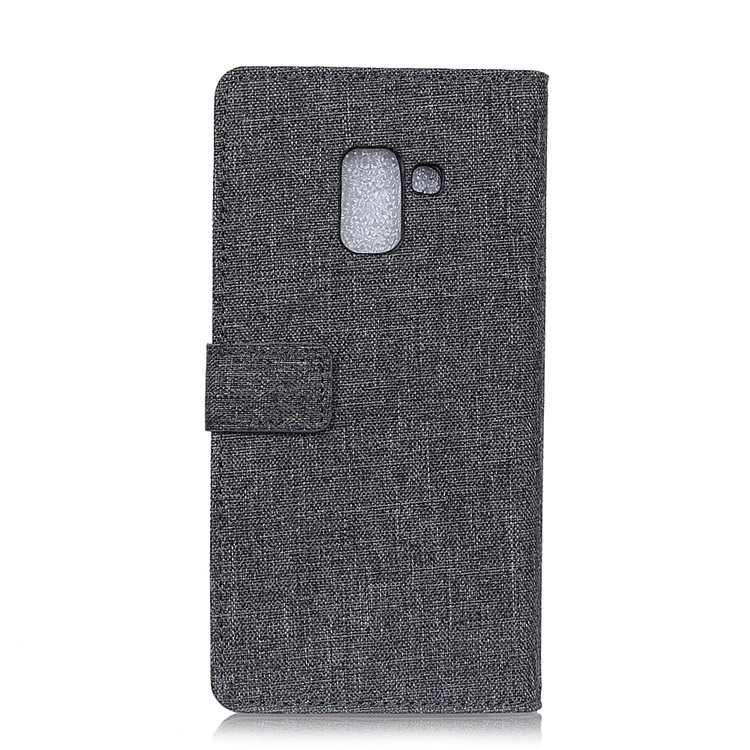 Linen Cloth Leather Wallet Stand Phone Case for Samsung Galaxy A5 (2018) - Black-3