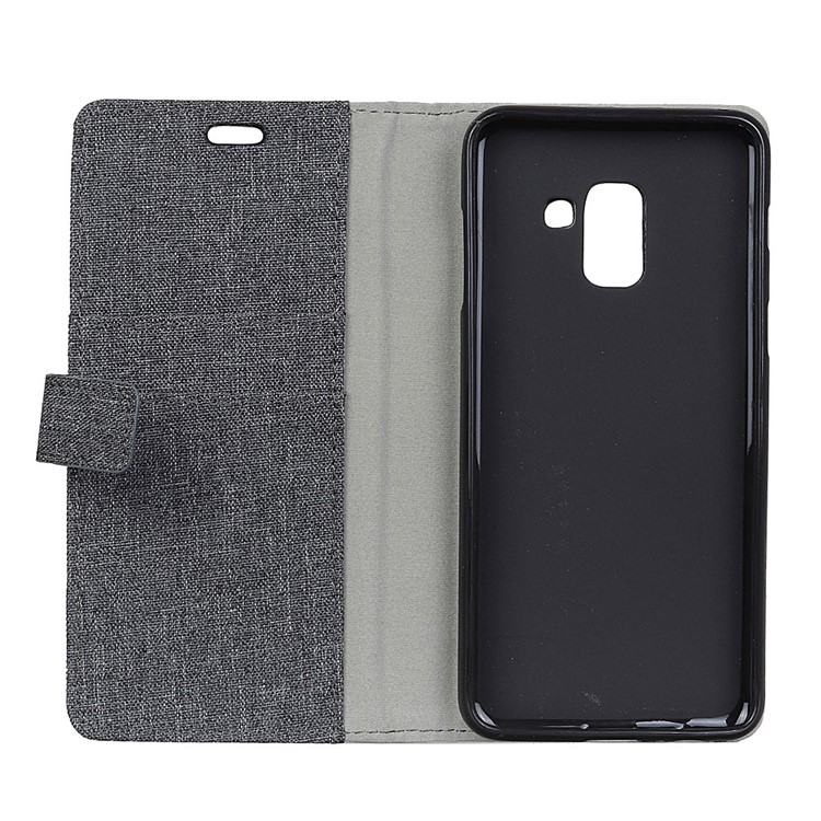 Linen Cloth Leather Wallet Stand Phone Case for Samsung Galaxy A5 (2018) - Black-4