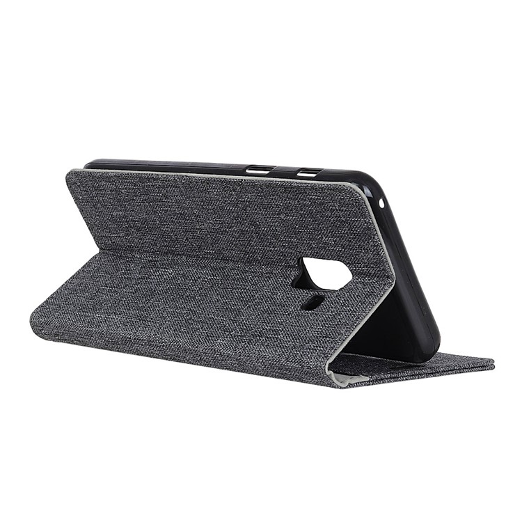 Linen Cloth Leather Wallet Stand Phone Case for Samsung Galaxy A5 (2018) - Black-5