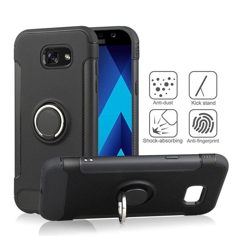 ANGIBABE Carbon Fiber TPU PC Hybrid Case with Kickstand for Samsung Galaxy S8+ G955 - Black-1