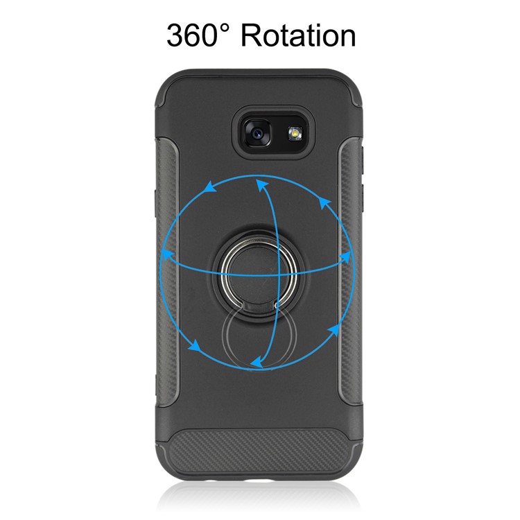 ANGIBABE Carbon Fiber TPU PC Hybrid Case with Kickstand for Samsung Galaxy S8+ G955 - Black-3