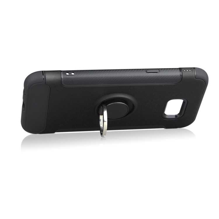 ANGIBABE Carbon Fiber TPU PC Hybrid Case with Kickstand for Samsung Galaxy S8+ G955 - Black-4
