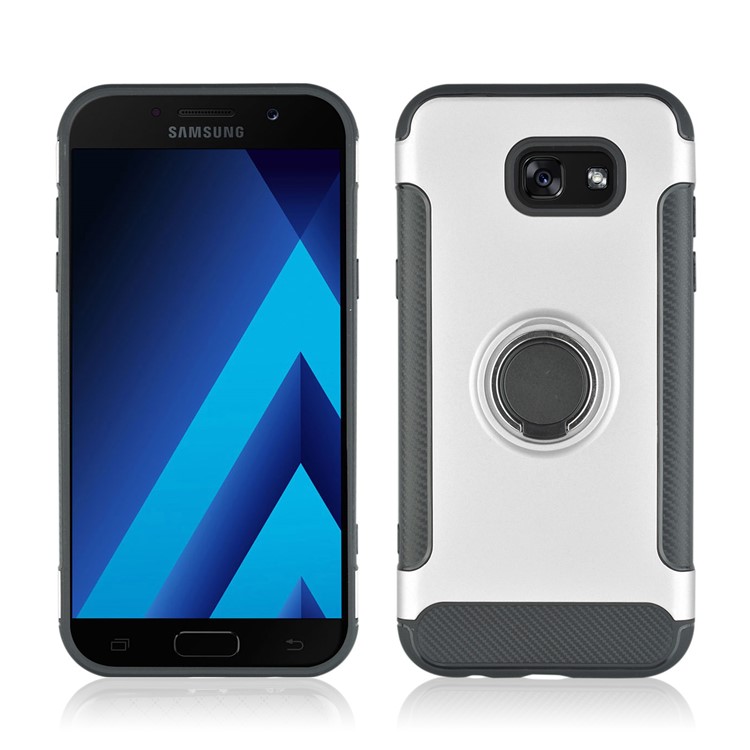 ANGIBABE Carbon Fiber TPU PC Hybrid Cover with Kickstand for Samsung Galaxy S8+ G955 - Silver-2
