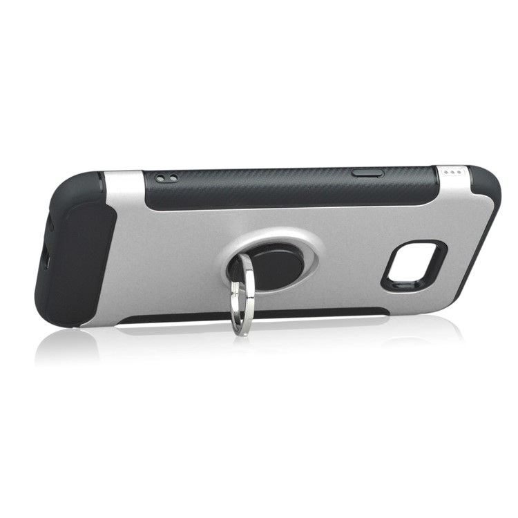 ANGIBABE Carbon Fiber TPU PC Hybrid Cover with Kickstand for Samsung Galaxy S8+ G955 - Silver-3
