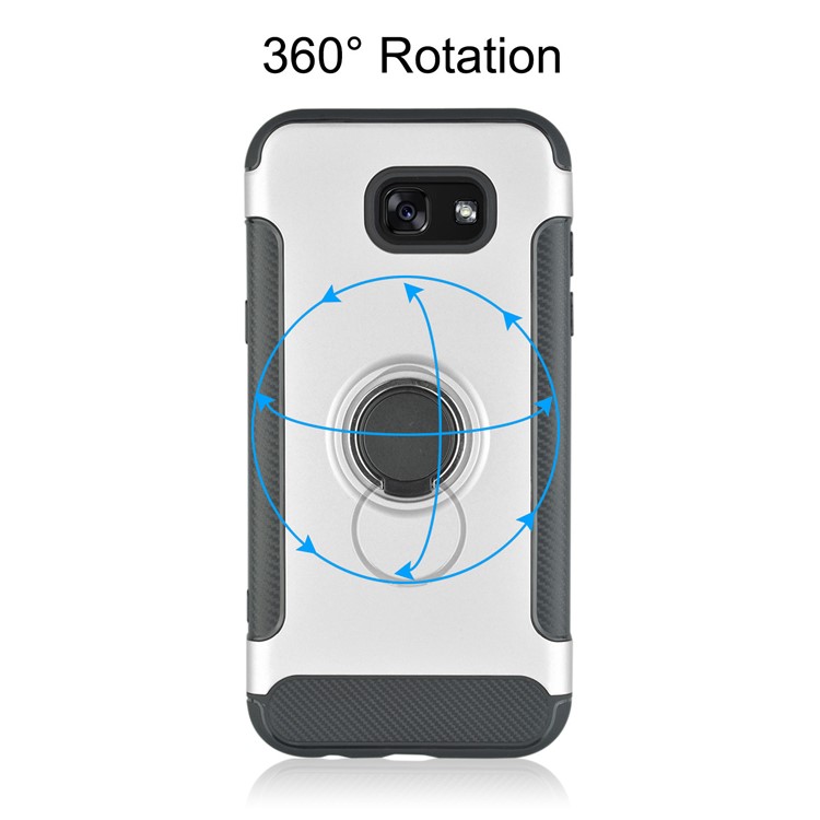 ANGIBABE Carbon Fiber TPU PC Hybrid Cover with Kickstand for Samsung Galaxy S8+ G955 - Silver-4