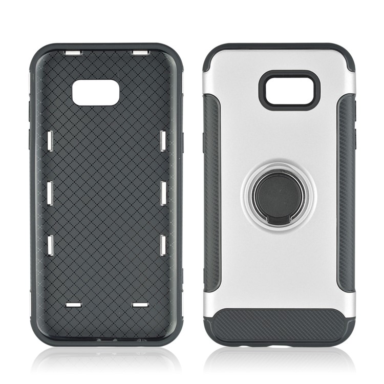 ANGIBABE Carbon Fiber TPU PC Hybrid Cover with Kickstand for Samsung Galaxy S8+ G955 - Silver-5
