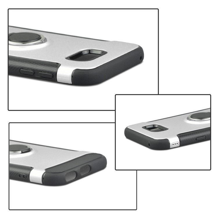 ANGIBABE Carbon Fiber TPU PC Hybrid Cover with Kickstand for Samsung Galaxy S8+ G955 - Silver-6