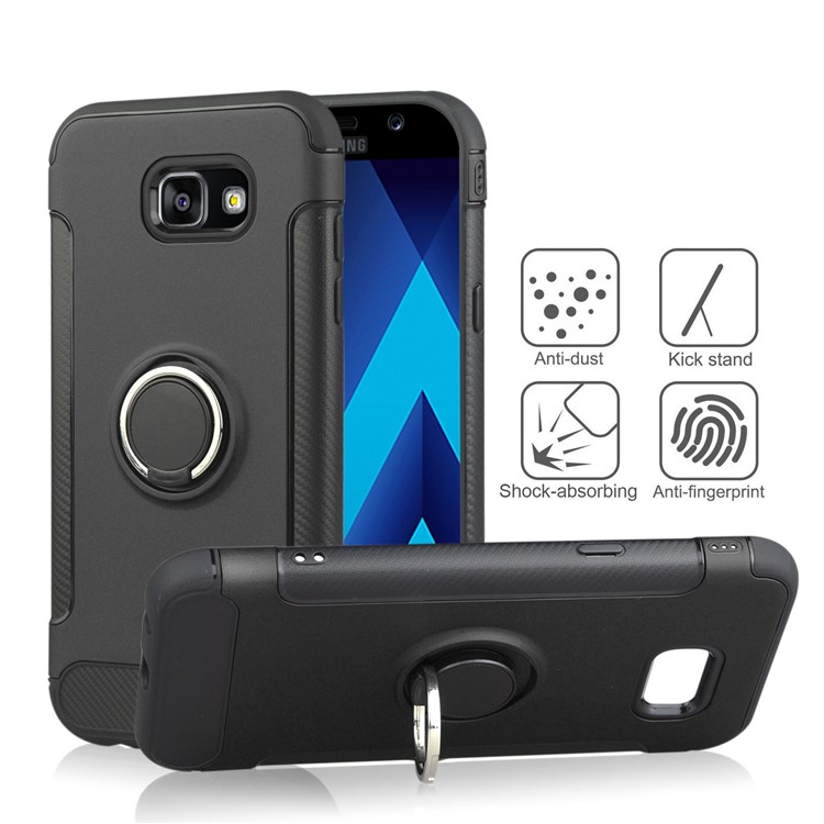 ANGIBABE Carbon Fiber Texture TPU PC Hybrid Case with Kickstand for Samsung Galaxy A7 (2017) - Black-1