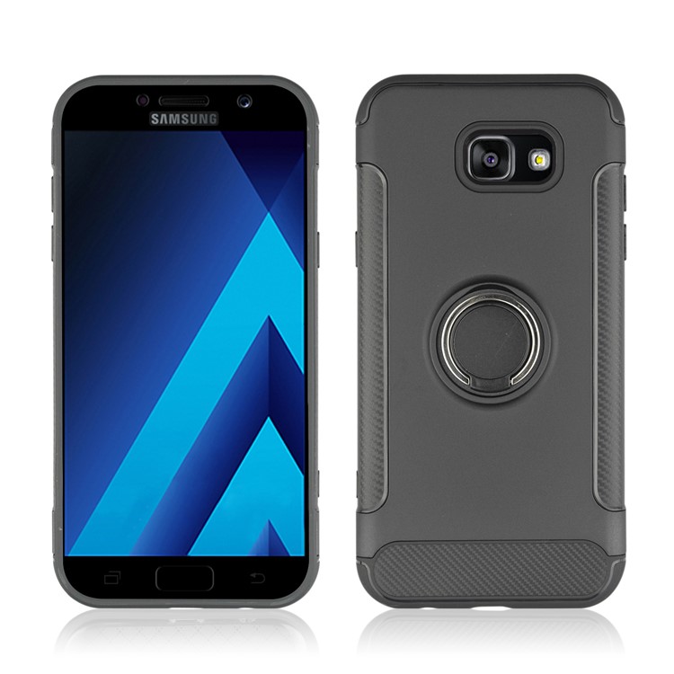 ANGIBABE Carbon Fiber Texture TPU PC Hybrid Case with Kickstand for Samsung Galaxy A7 (2017) - Black-2