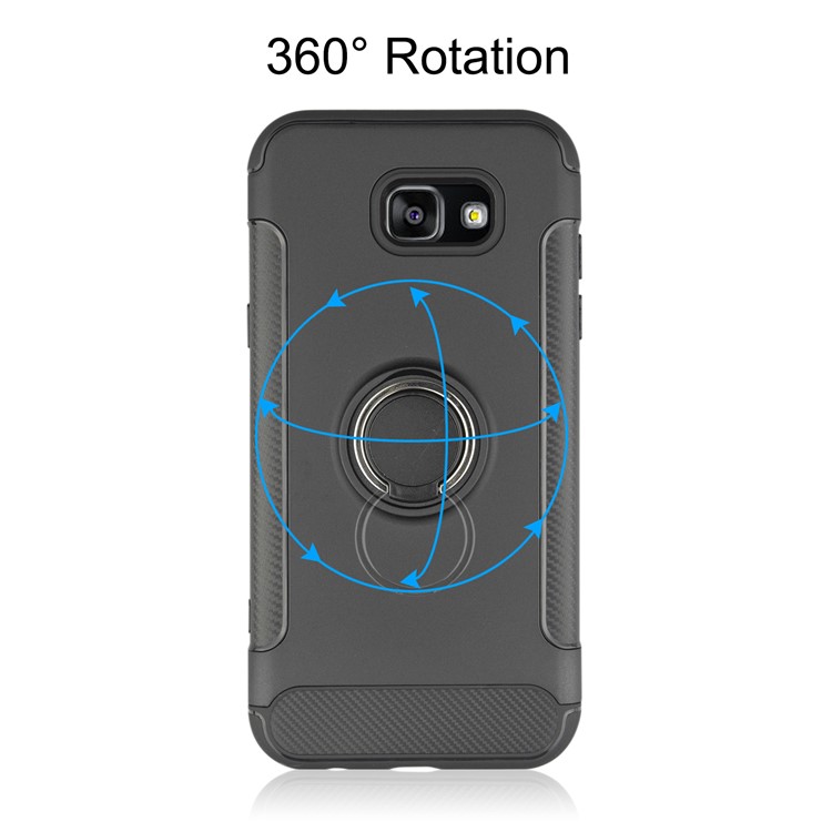 ANGIBABE Carbon Fiber Texture TPU PC Hybrid Case with Kickstand for Samsung Galaxy A7 (2017) - Black-3