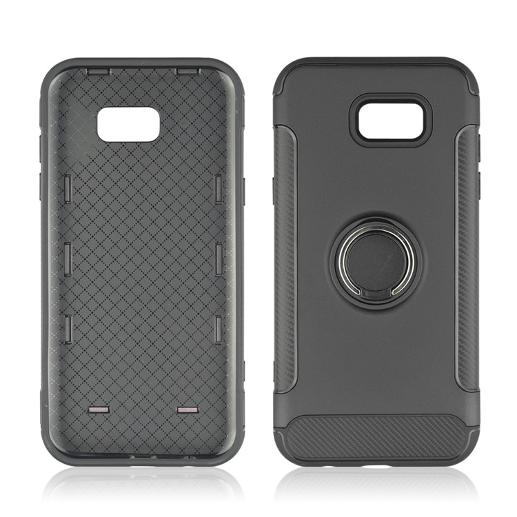 ANGIBABE Carbon Fiber Texture TPU PC Hybrid Case with Kickstand for Samsung Galaxy A7 (2017) - Black-4