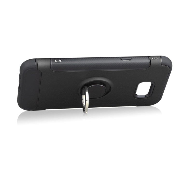ANGIBABE Carbon Fiber Texture TPU PC Hybrid Case with Kickstand for Samsung Galaxy A7 (2017) - Black-5