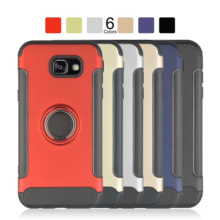 ANGIBABE Carbon Fiber Texture TPU PC Hybrid Case with Kickstand for Samsung Galaxy A7 (2017) - Black-8