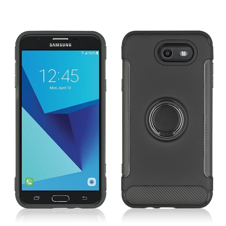 ANGIBABE Carbon Fiber Texture Kickstand TPU+PC Hybrid Case for Samsung Galaxy J7 (2017) EU Version/J7 Pro (2017) - Black-2
