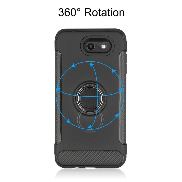 ANGIBABE Carbon Fiber Texture Kickstand TPU+PC Hybrid Case for Samsung Galaxy J7 (2017) EU Version/J7 Pro (2017) - Black-3