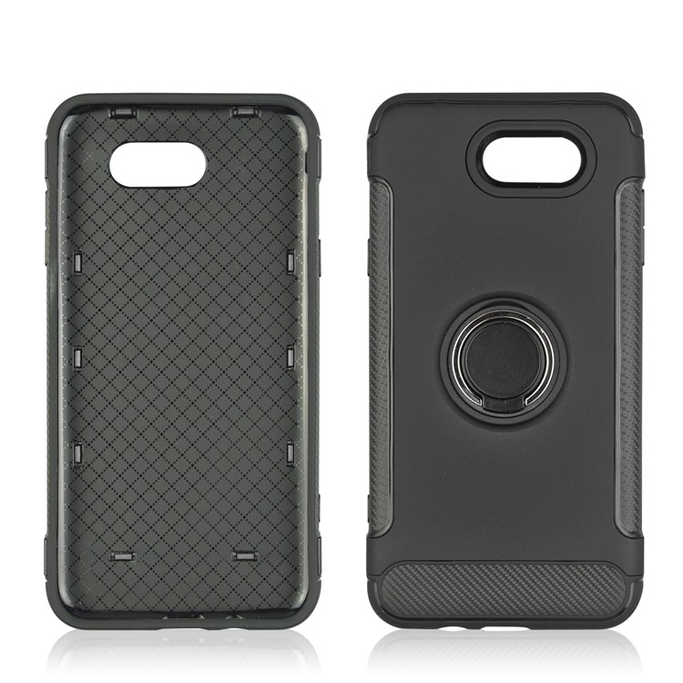 ANGIBABE Carbon Fiber Texture Kickstand TPU+PC Hybrid Case for Samsung Galaxy J7 (2017) EU Version/J7 Pro (2017) - Black-4